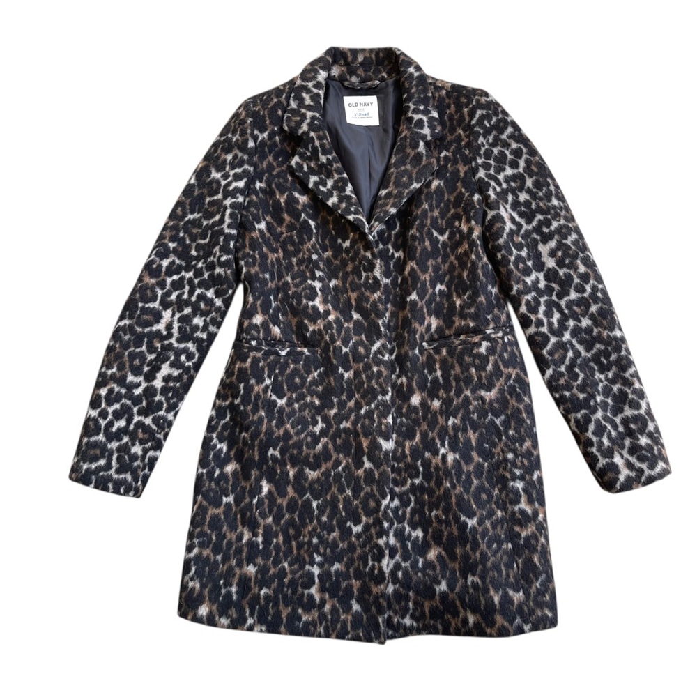 Vintage Old Navy Women's Leopard Print Wool Blend Coat Chic Classic SZ XS